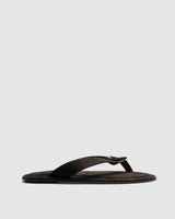 Bryn Suede Thong Slide — Brown with Gold Hardware
