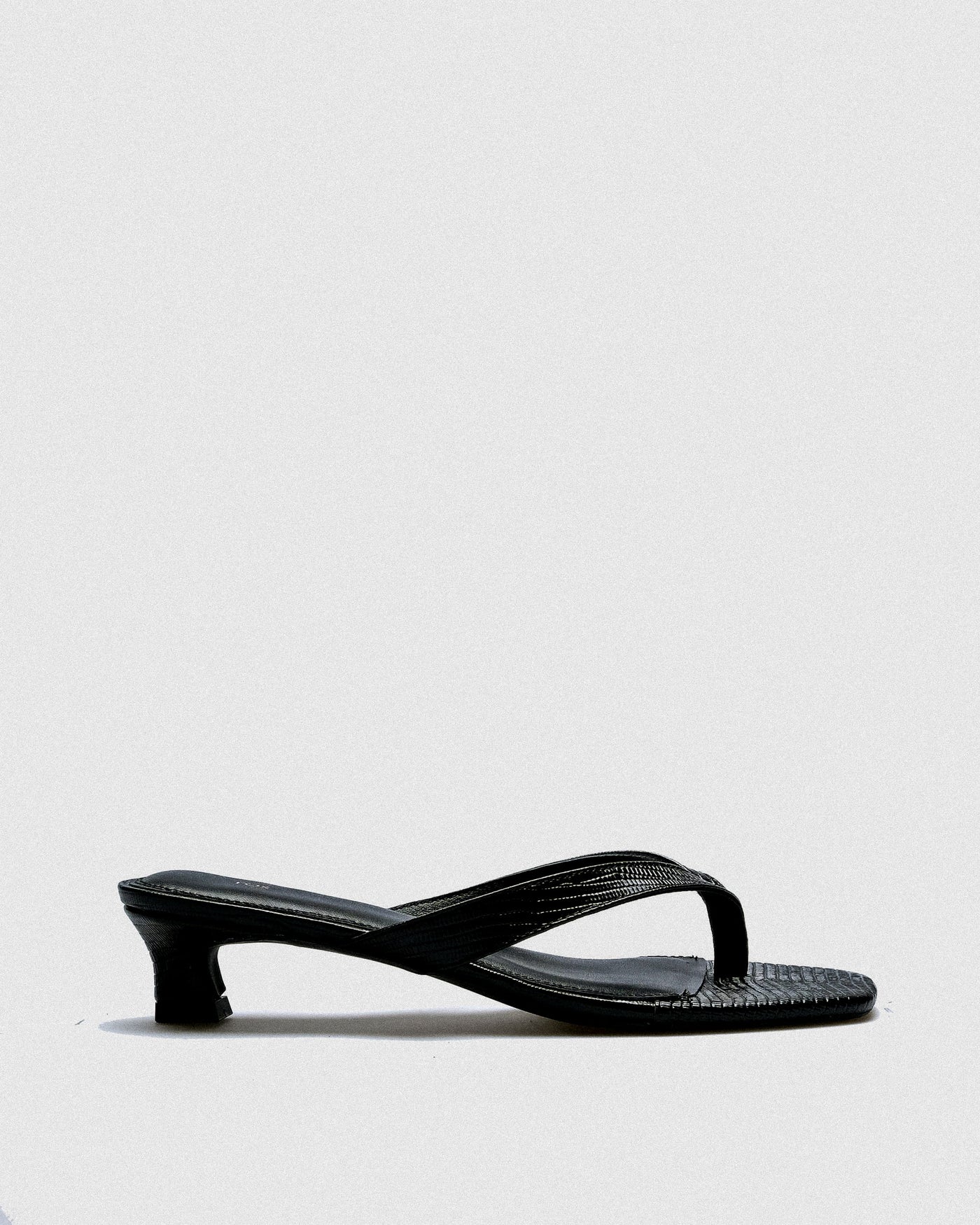 Birte Croc-Embossed Kitten Heel Mule — Black