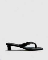 Birte Croc-Embossed Kitten Heel Mule — Black