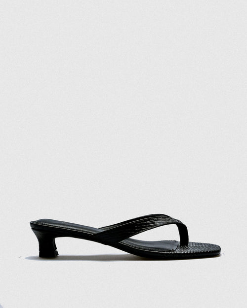 Birte Croc-Embossed Kitten Heel Mule — Black