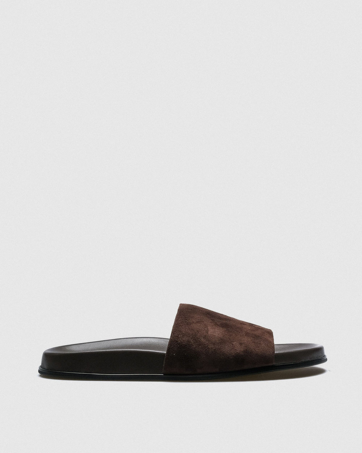Thea Slide — Chocolate Brown Suede Single-Band Slide