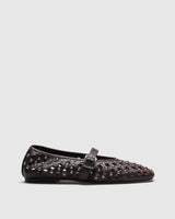 Tove Studded Leather Mary-Jane — Burgundy with Silver Studs