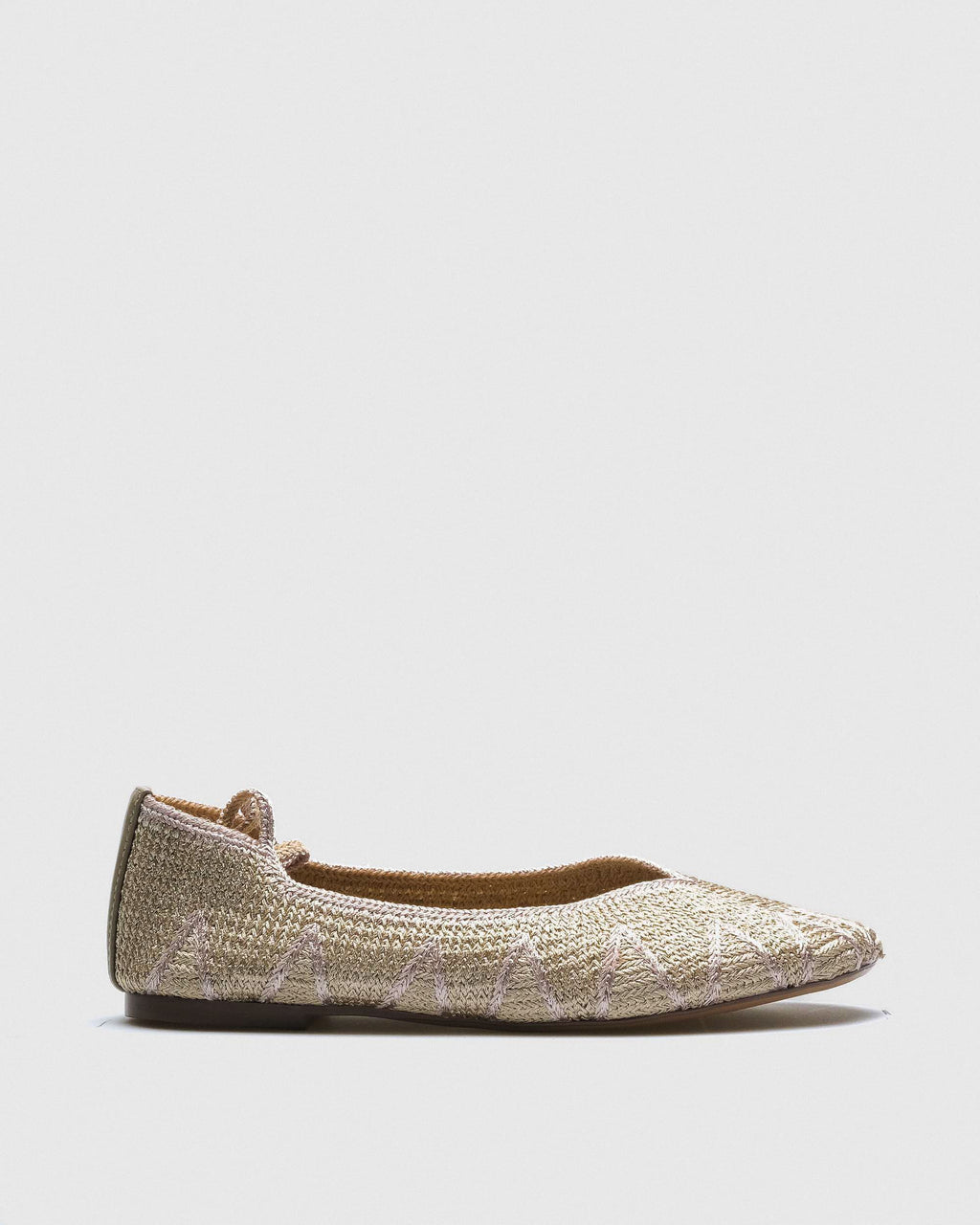 Cora Raffia Ballet Flat — Cream with Pink Chevron Stitching