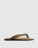 Wren Suede Thong Slide — Tan with Gold Hardware