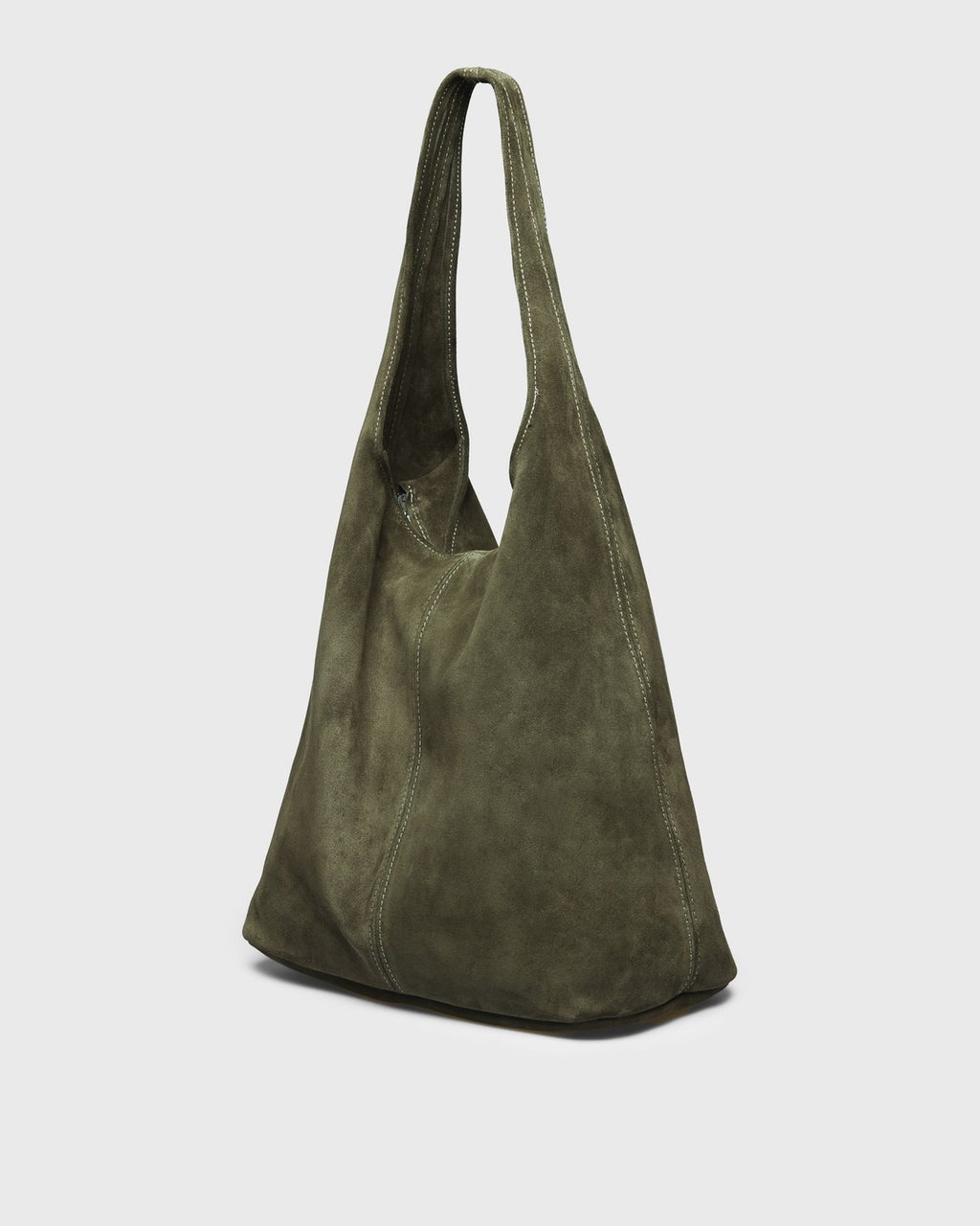 Nova Suede Hobo Bag, olive, three-quarter view