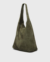 Nova Suede Hobo Bag, olive, three-quarter view