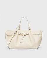 Bea Belted Leather Tote, cream, front view
