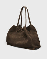 Aida Suede Knot Tote, brown, three-quarter view