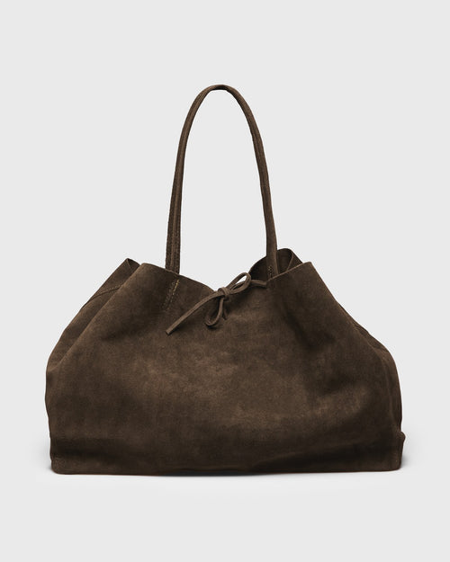 Aida Suede Knot Tote, brown, front view