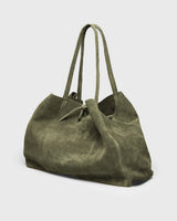 Ilva Suede Knot Tote, olive, three-quarter view