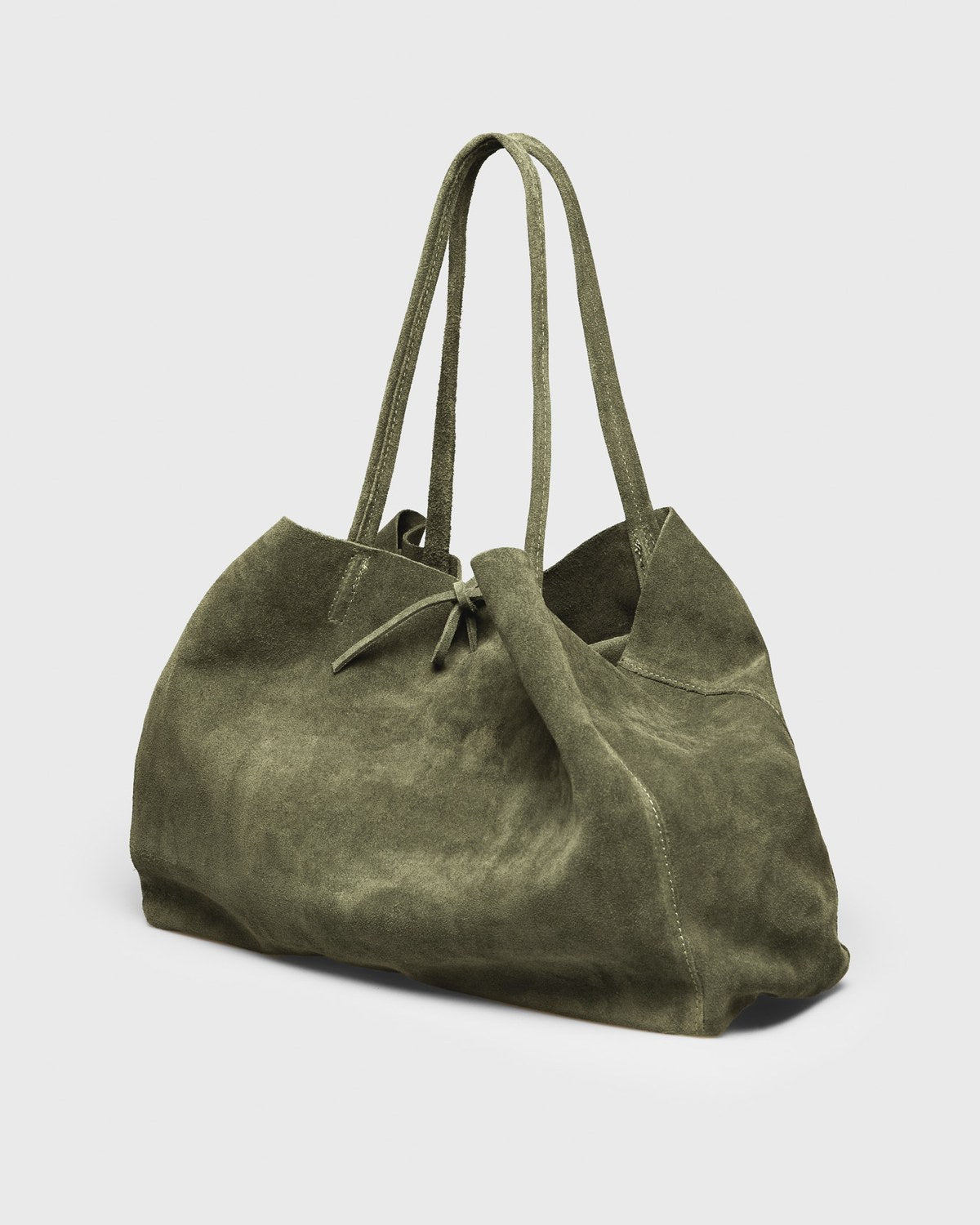 Ilva Suede Knot Tote, olive, three-quarter view
