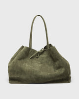 Ilva Suede Knot Tote, olive, front view